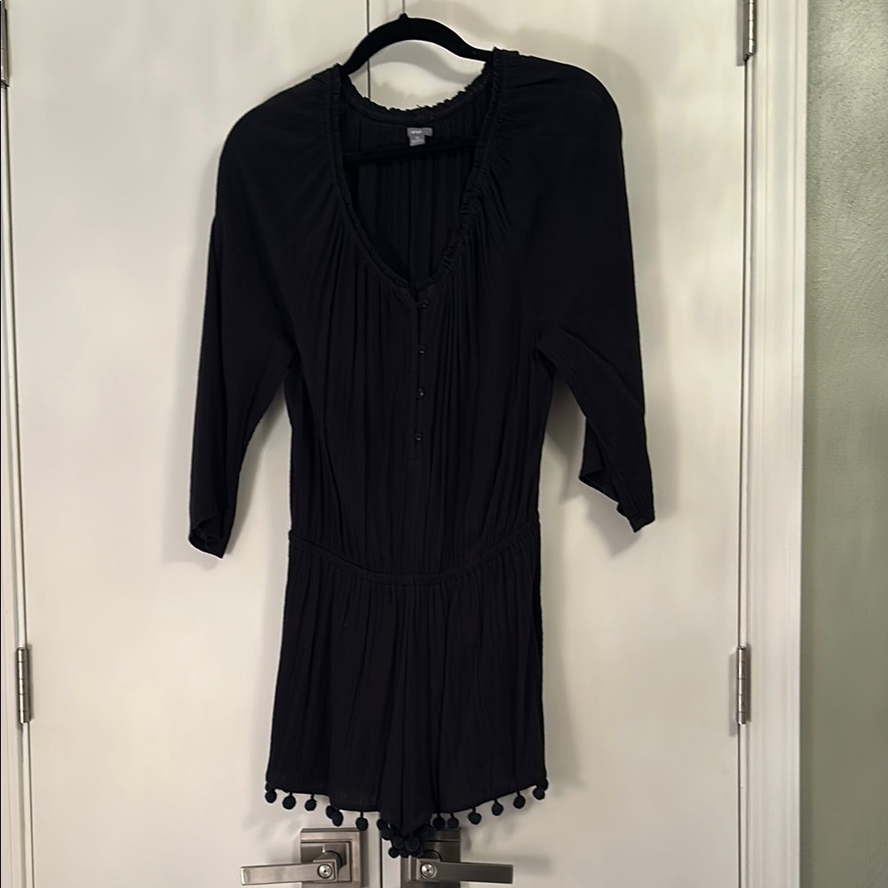 Aerie Black Romper with Pom Pom Detail